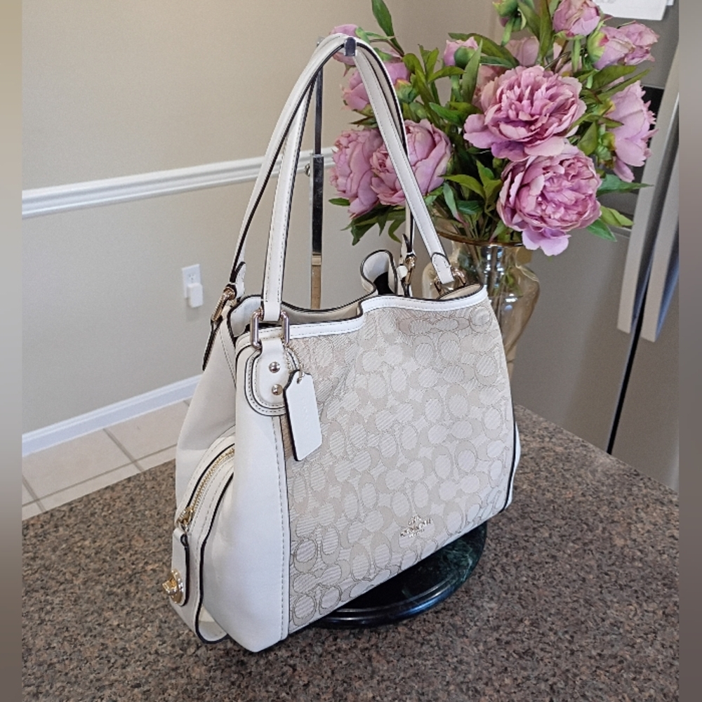 Coach Edie 31 Shoulder Bag Light Knaki Jaquard  And Chalk Leather - Picture 8 of 17